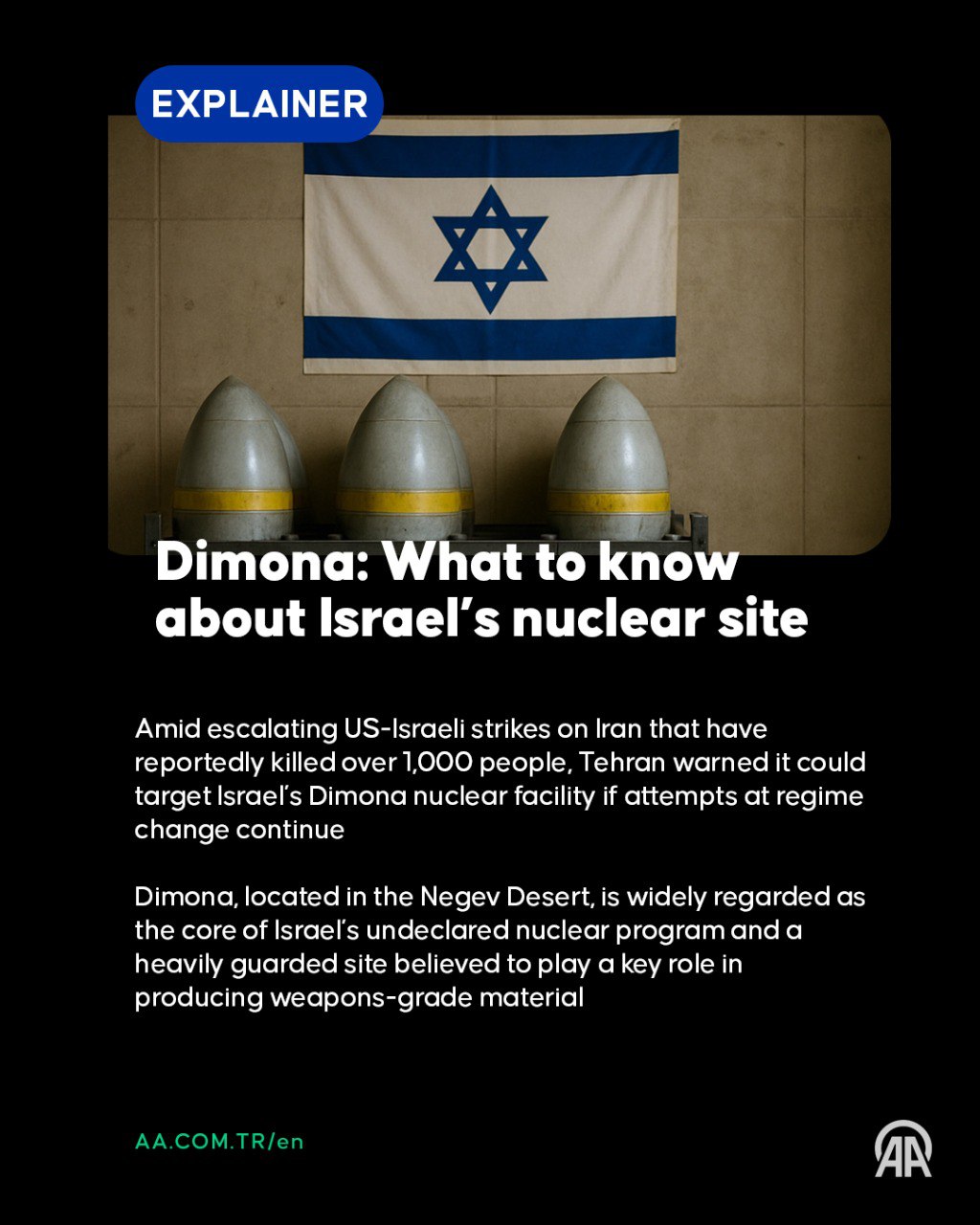 Tehran warns of potential targeting of Israel's Dimona nuclear reactor